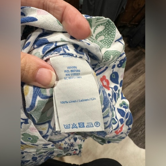 Boden 100% Linen Dress Womens 4R Blue/White/Green Floral A-Line Cottagecore - Picture 5 of 6